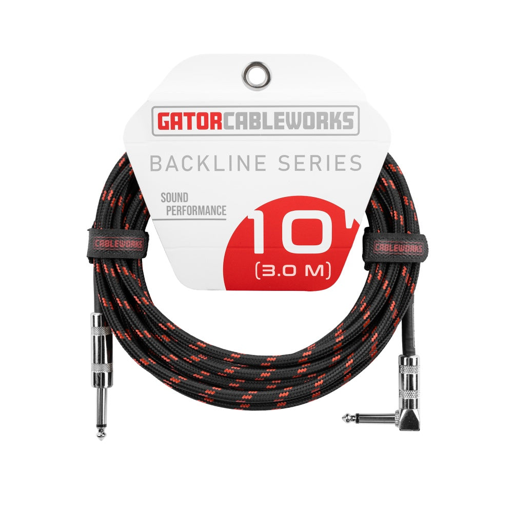 Gator Backline Straight To Right Angle Braided Instrument Cable | 10' | Black/Red