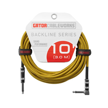 Gator Backline Straight To Right Angle Braided Instrument Cable | 10' | Brown/Yellow