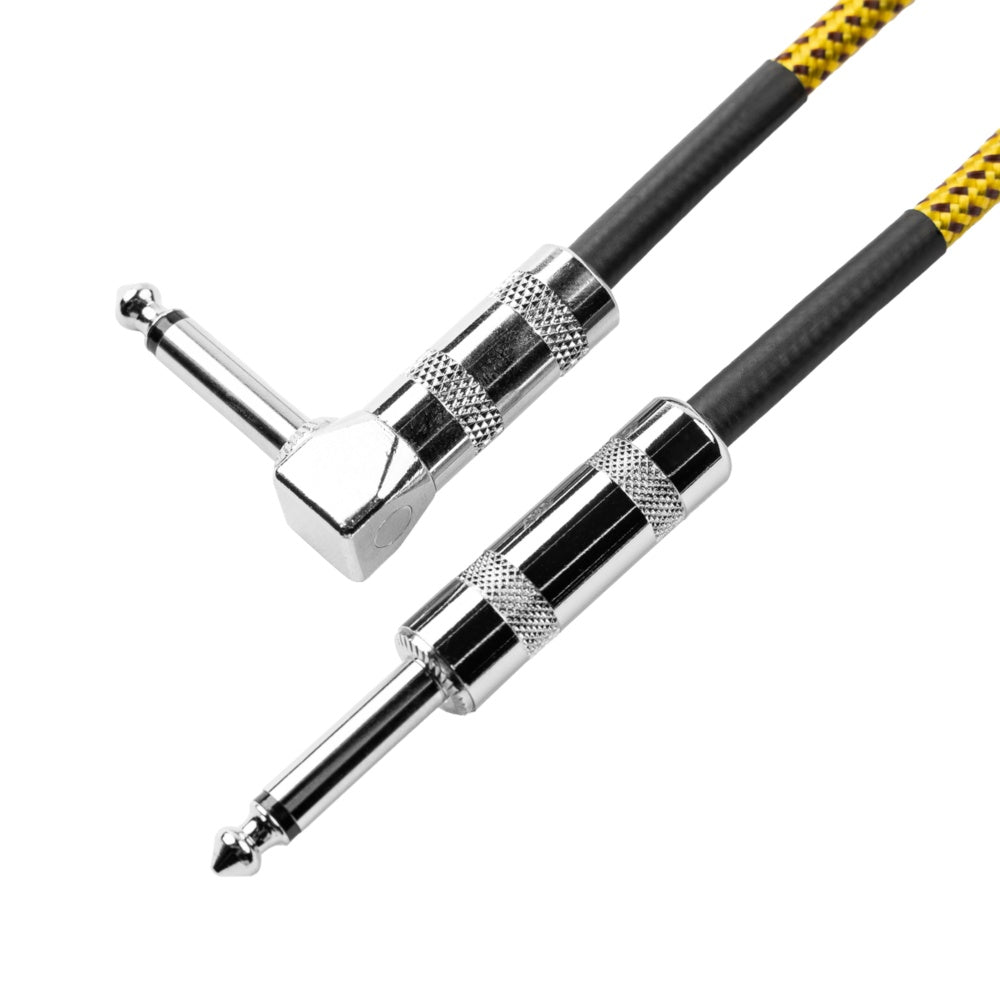 Gator Backline Straight To Right Angle Braided Instrument Cable | 10' | Brown/Yellow