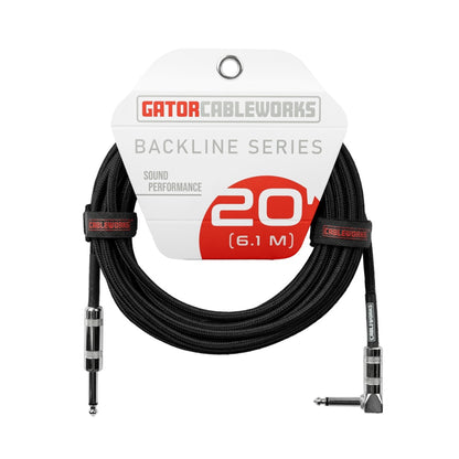 Gator Backline Straight To Right Angle Braided Instrument Cable | 20' | Black/Black