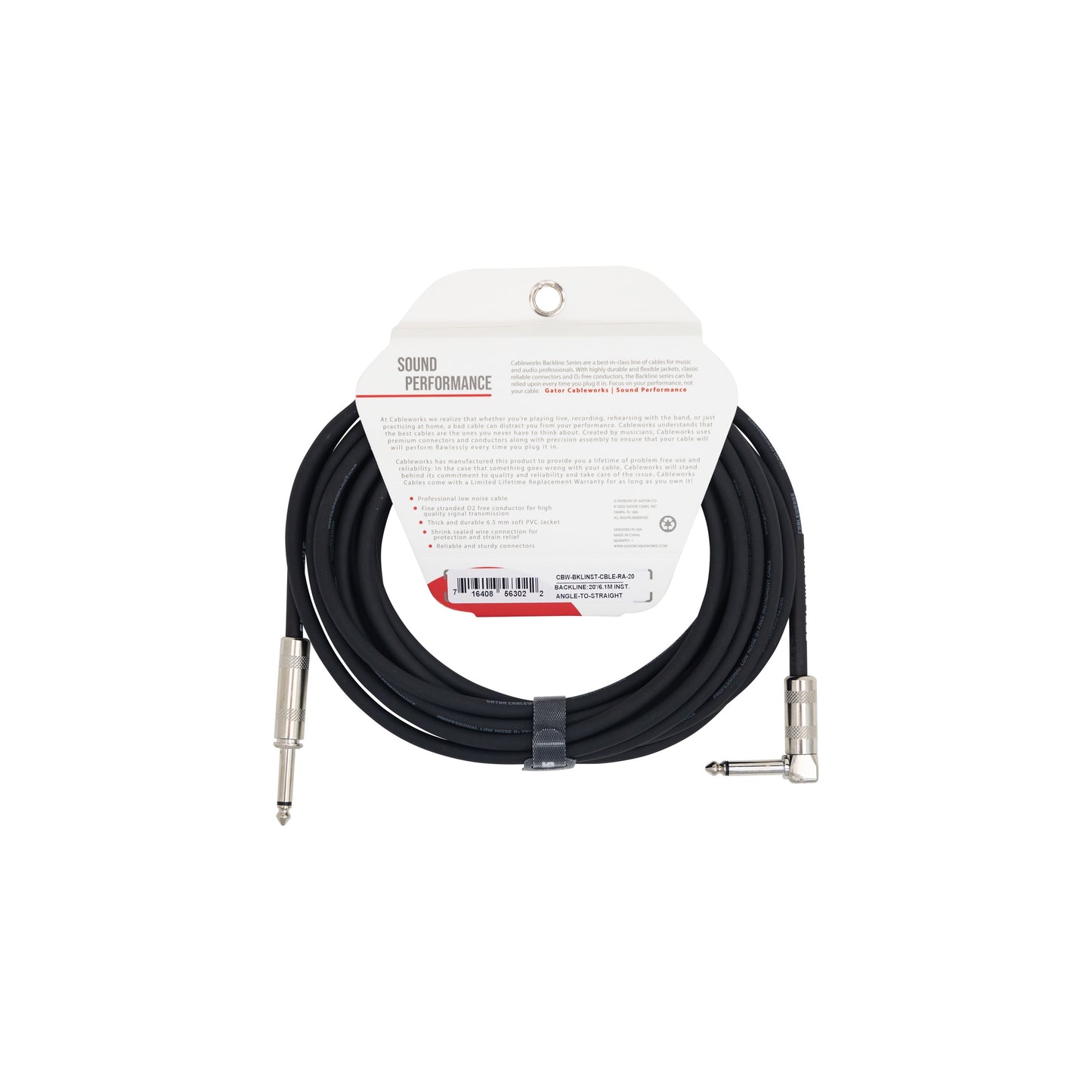Gator Backline Straight To Right Angle Instrument Cable | 20'