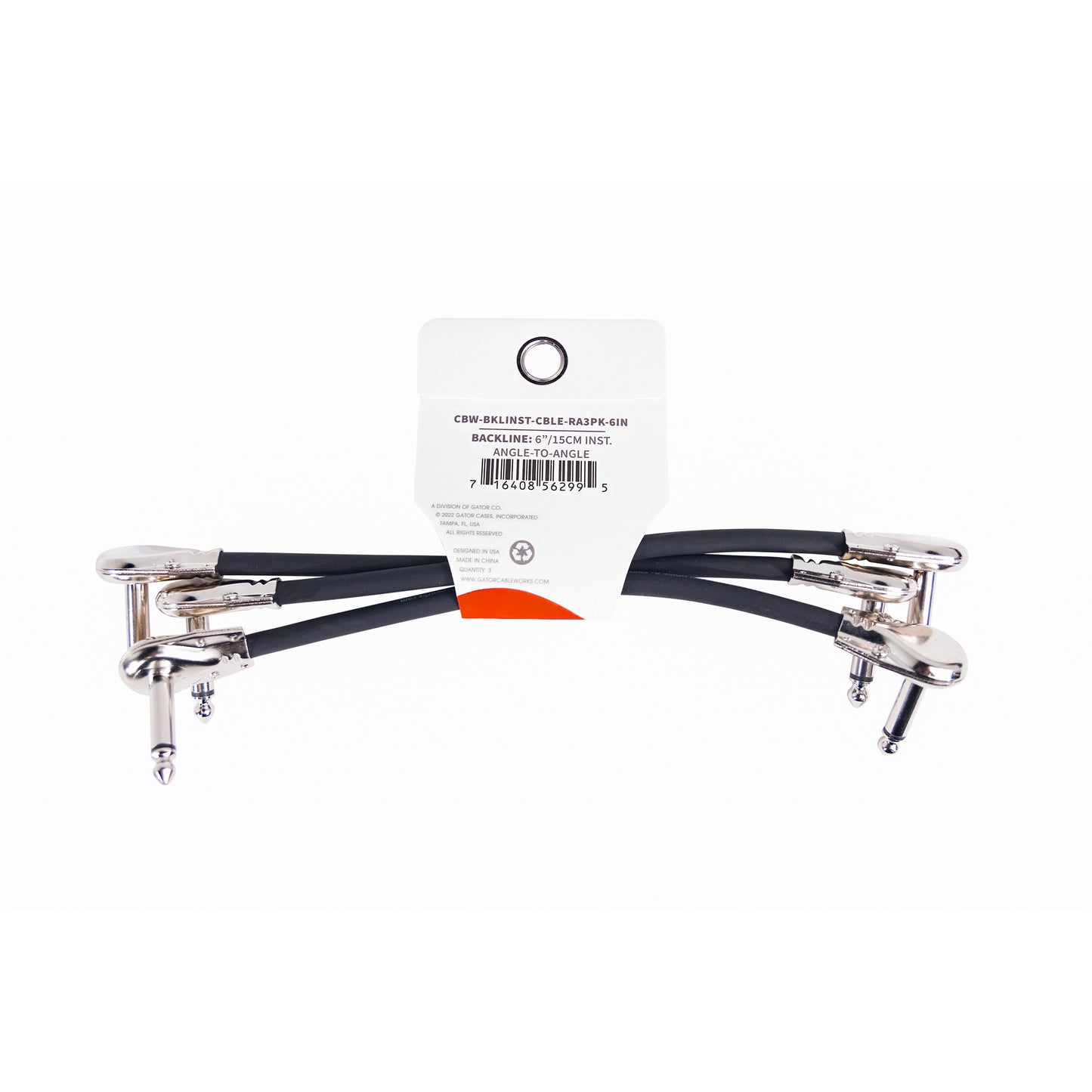 Gator GCWB-INS-6INRA3PK Backline Right Angle Instrument Patch Cable 6" | 3-Pack