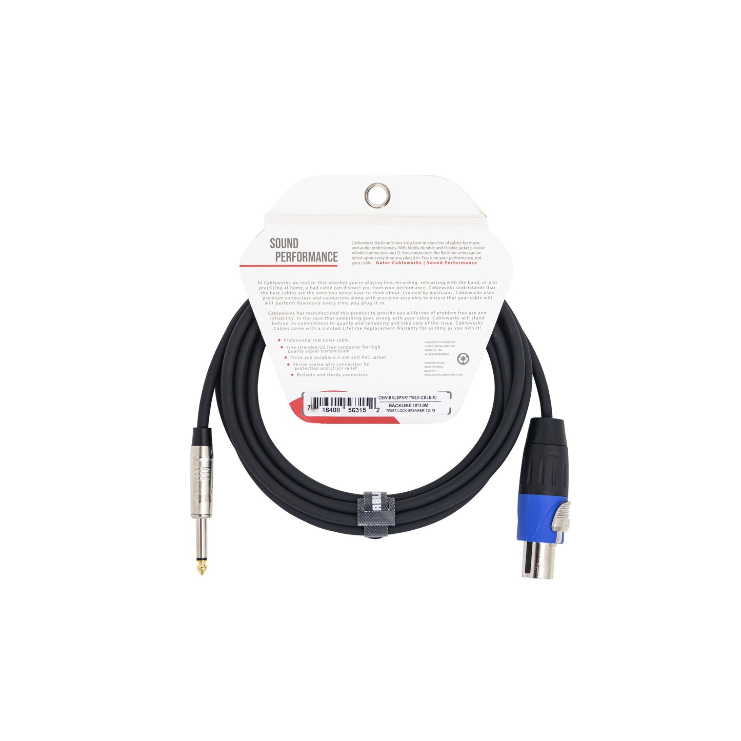 Gator Backline TS To Twist Lock Speaker Cable | 10'