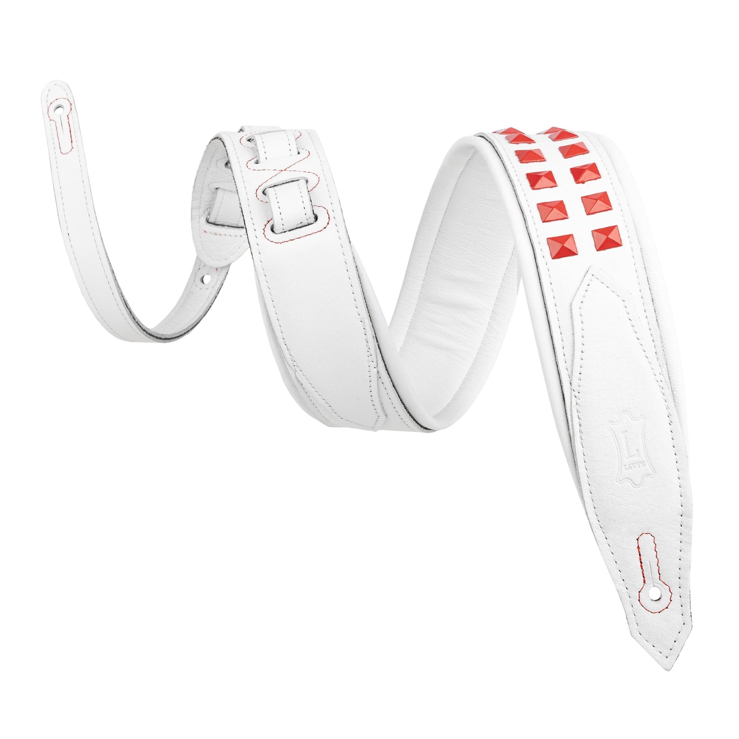 Levy's Leathers M81GRPDX Padded Garment Leather Strap with Red Studs | White