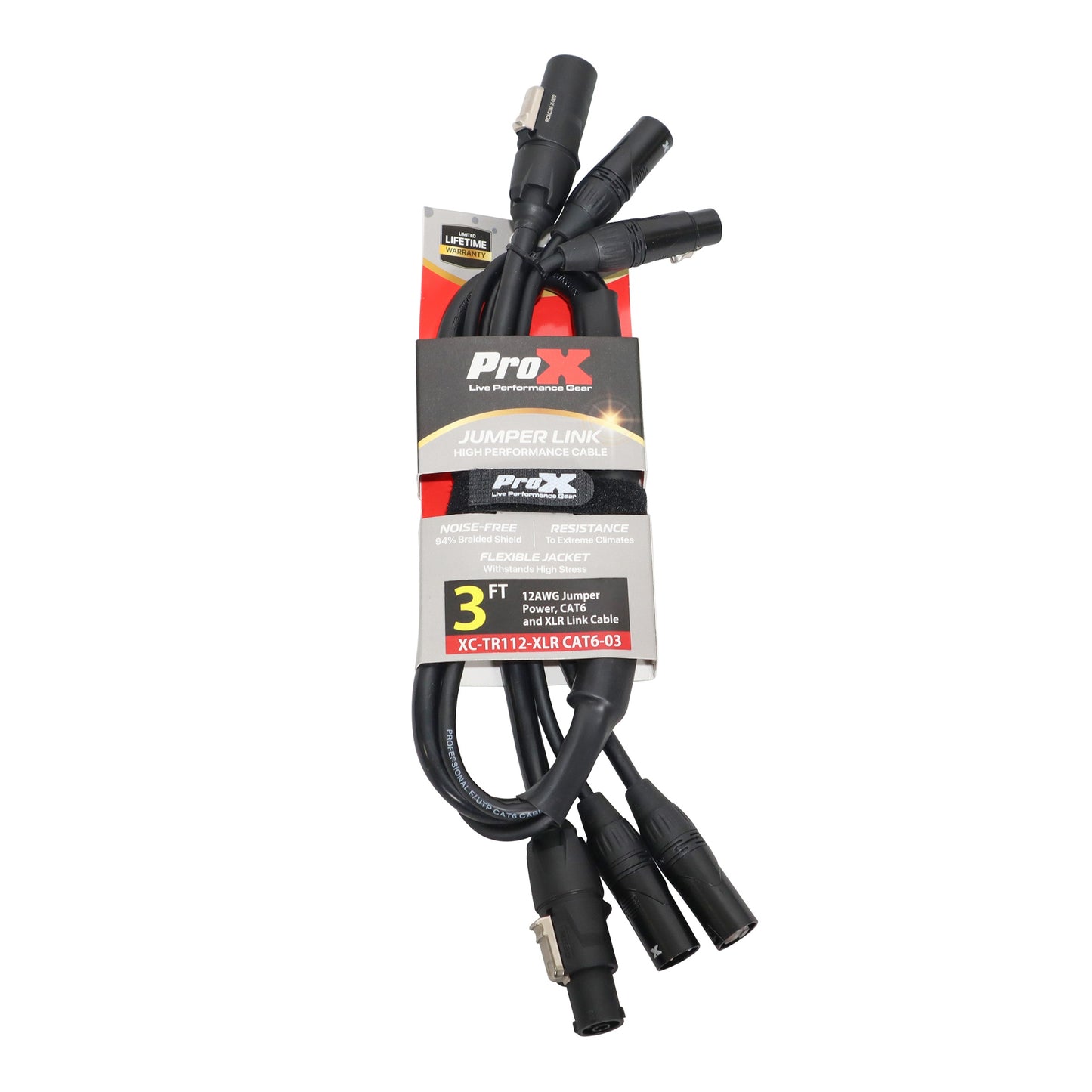 ProX XC-TR112-XLRCAT6-03 PowerKon, CAT6, and XLR Combo Jumper Cable