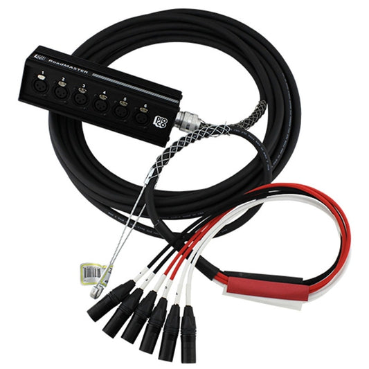 ProCo Sound RoadMASTER RMST drop snake with 6-channel XLR stage box and coiled 50 ft fan-out cable