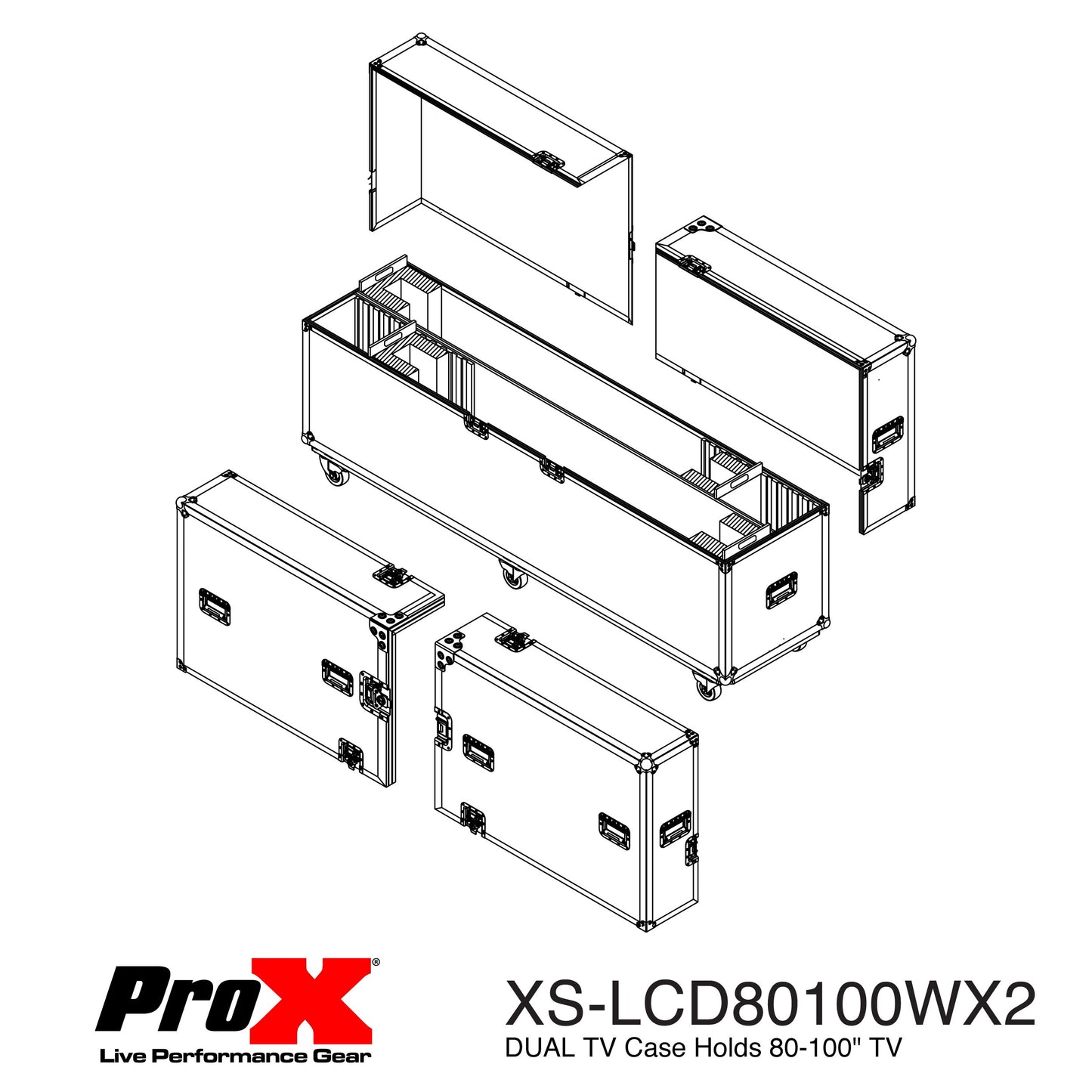 ProX Universal Dual Flat Panel Monitor Flight Case ATA Road Case | 80 in to 100 in