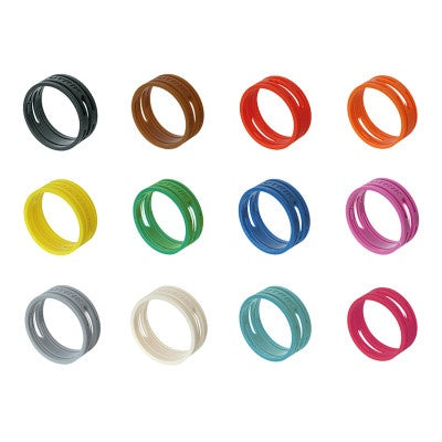 Neutrik XXR color coding rings for XLR cable ends shown in twelve colors including white