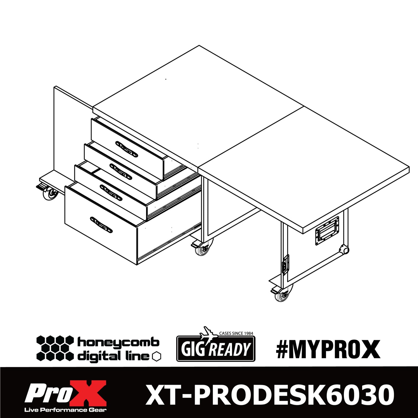 ProX XT-PRODESK6030 Mobile Foldable Pro Desk Workstation With Rack
