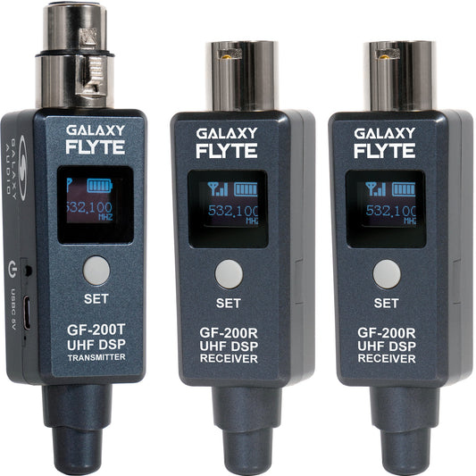 Galaxy Audio FLYTE Wireless System UHF XLR Plug-On | 500-523 MHz (CODE A) | With 1 Transmitter, 2 Receivers