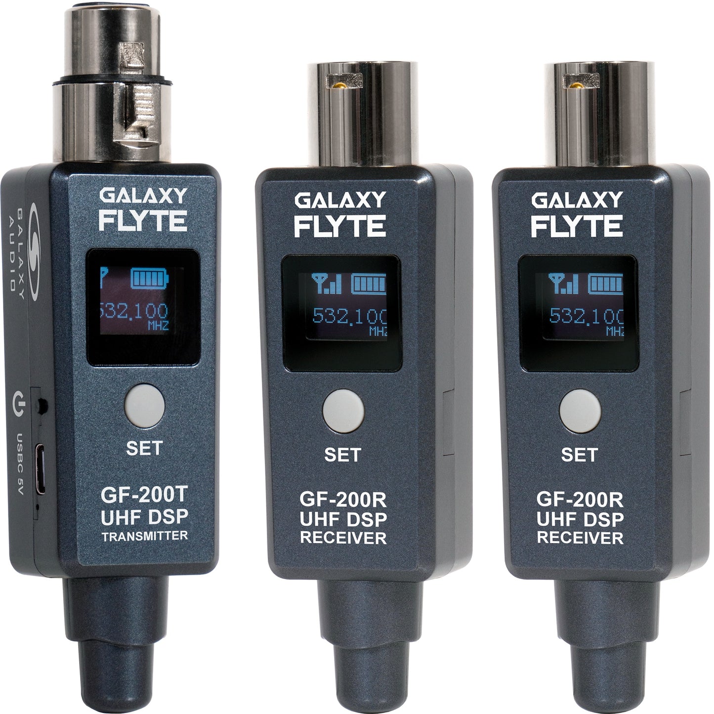Galaxy Audio FLYTE Wireless System UHF XLR Plug-On | 524-547 MHz (CODE B) | With 1 Transmitter, 2 Receivers