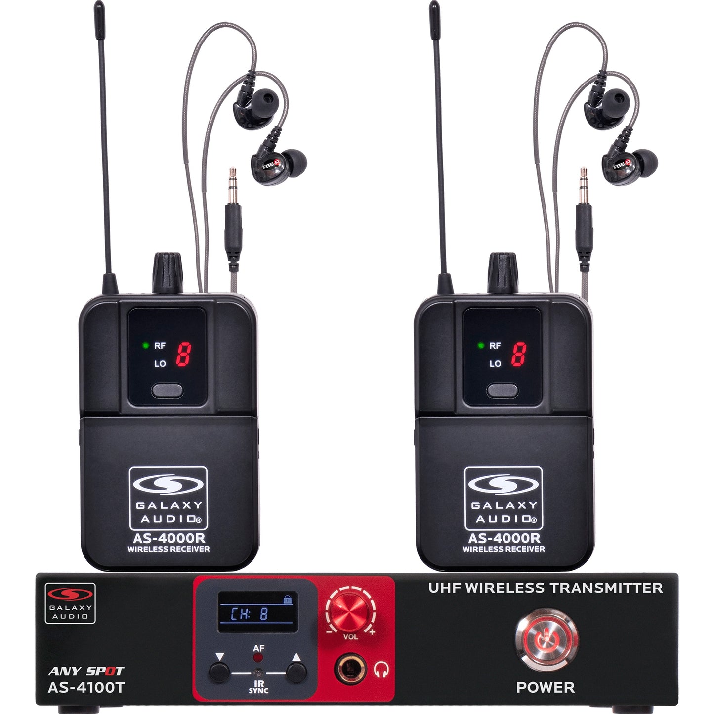 Galaxy Audio AS-4100 Wireless IEM System Single-Channel UHF Monitor | Twin Pack | 534-552 MHz