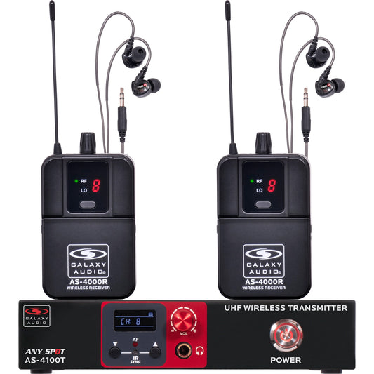 Galaxy Audio AS-4100 Wireless IEM System Single-Channel UHF Monitor | Twin Pack | 534-552 MHz