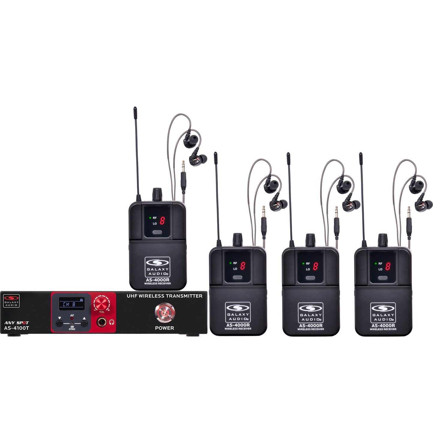 Galaxy Audio AS-4100 Wireless IEM System Single-Channel UHF Monitor | Band Pack (4 Users) | 508-535 MHz