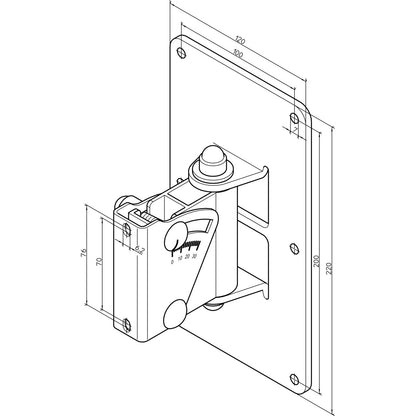 24481 speaker wall mount technical dimension drawing showing wall plate 120 x 220 mm and bracket hole spacing, K&M