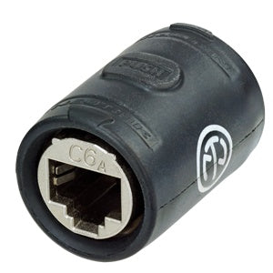 Neutrik NE8FFX6-W etherCON CAT6A feedthrough coupler with rubber housing and shielded RJ45 port