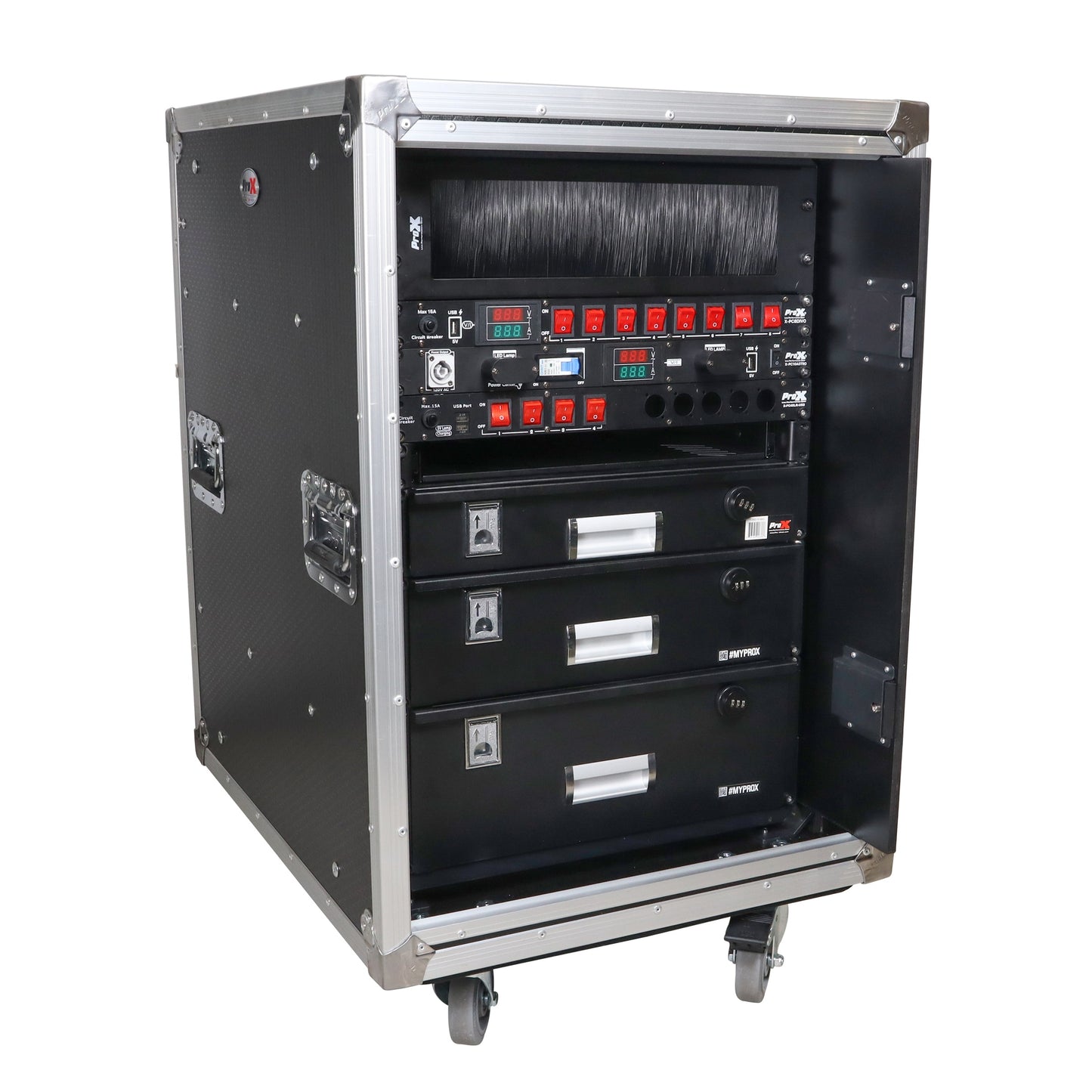 ProX Vertical Rack Shock Mount Case with Sliding Slam Doors | 16U | 24 in