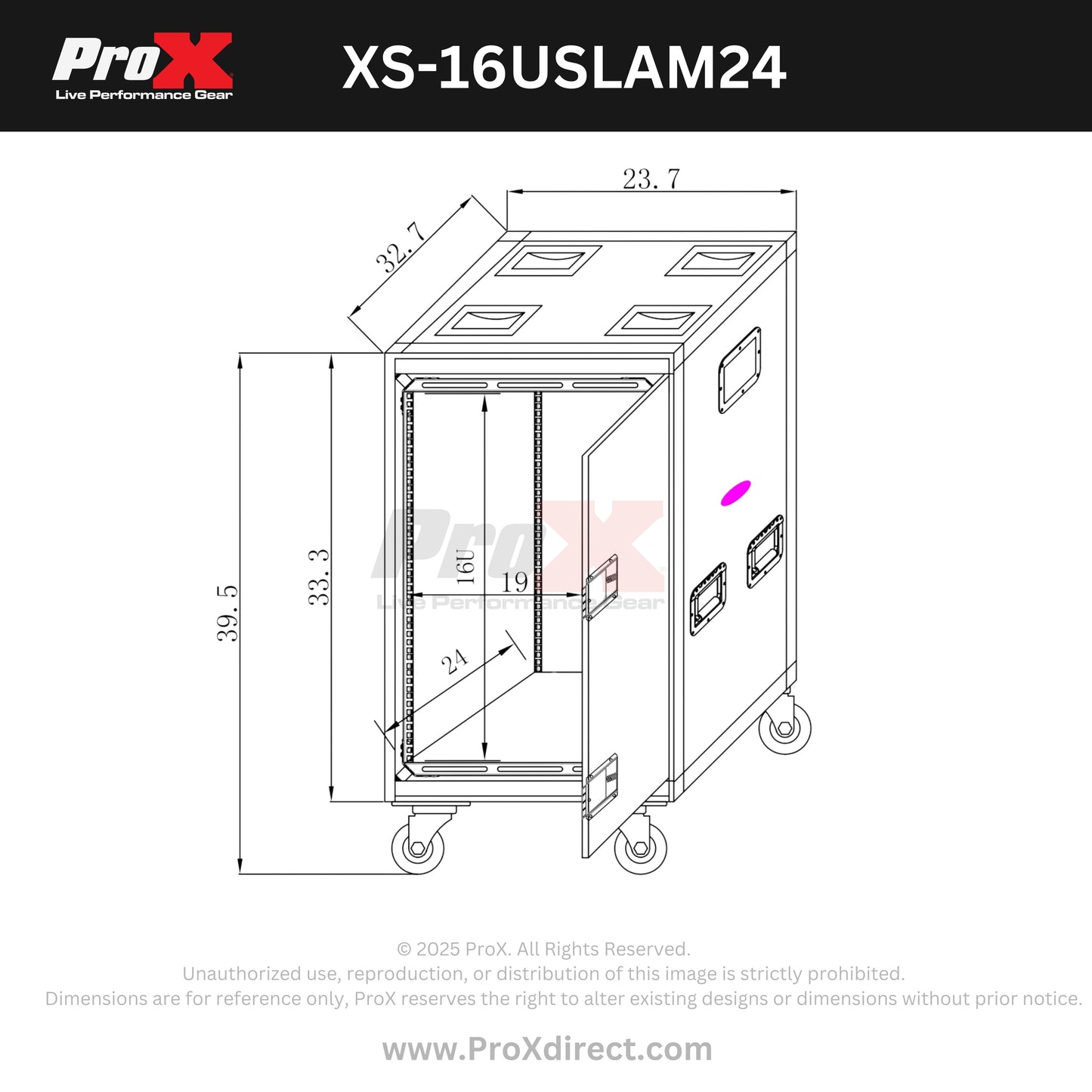 ProX Vertical Rack Shock Mount Case with Sliding Slam Doors | 16U | 24 in