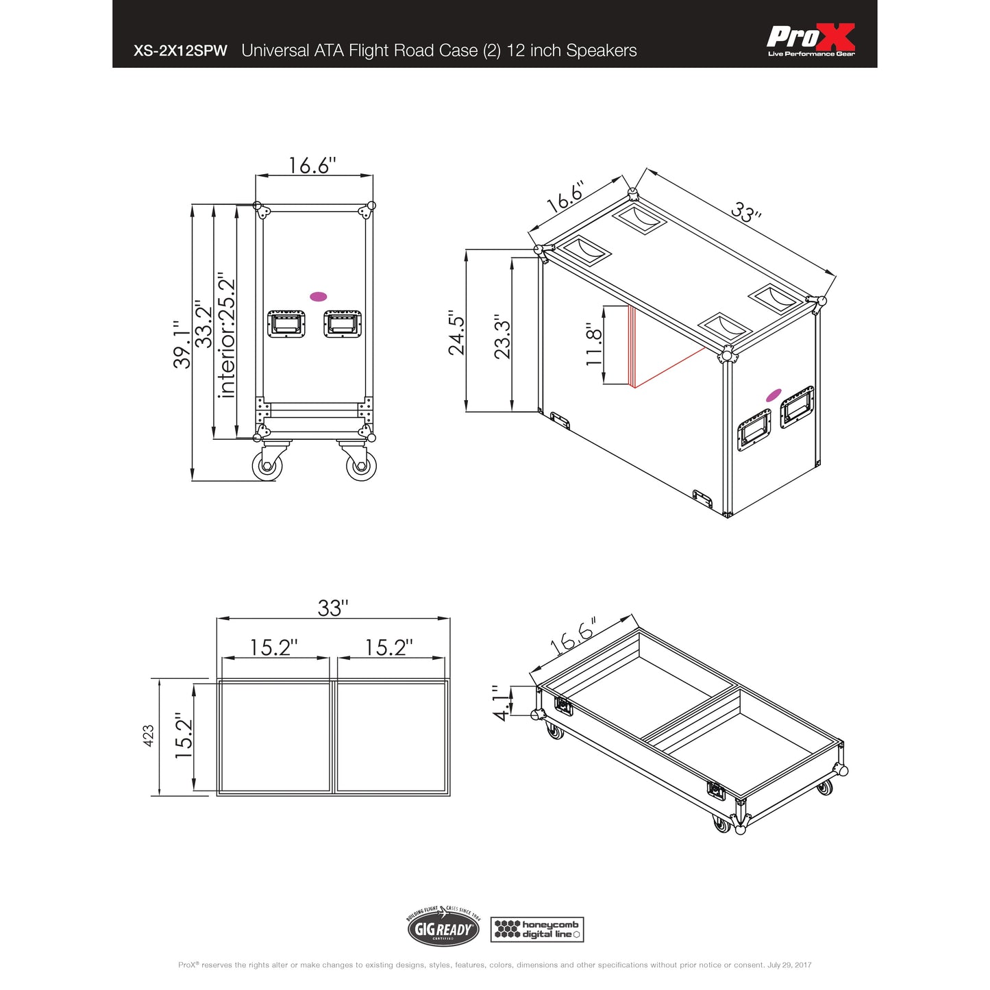 ProX XS-SP2X12WMK2 Universal ATA Dual Speaker Flight Case