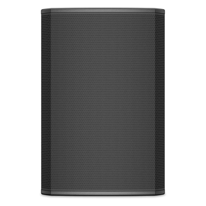 PL-CA 12-inch two-way full-range speaker front view with full-face metal grille, Q-SYS