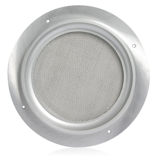 AtlasIED VP60R vandal-proof baffle front view with round perforated mesh grille and mounting screw holes