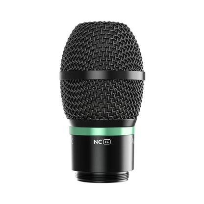 NCEC Novacore extended cardioid wireless capsule side view with green ID ring and threaded base, Audix