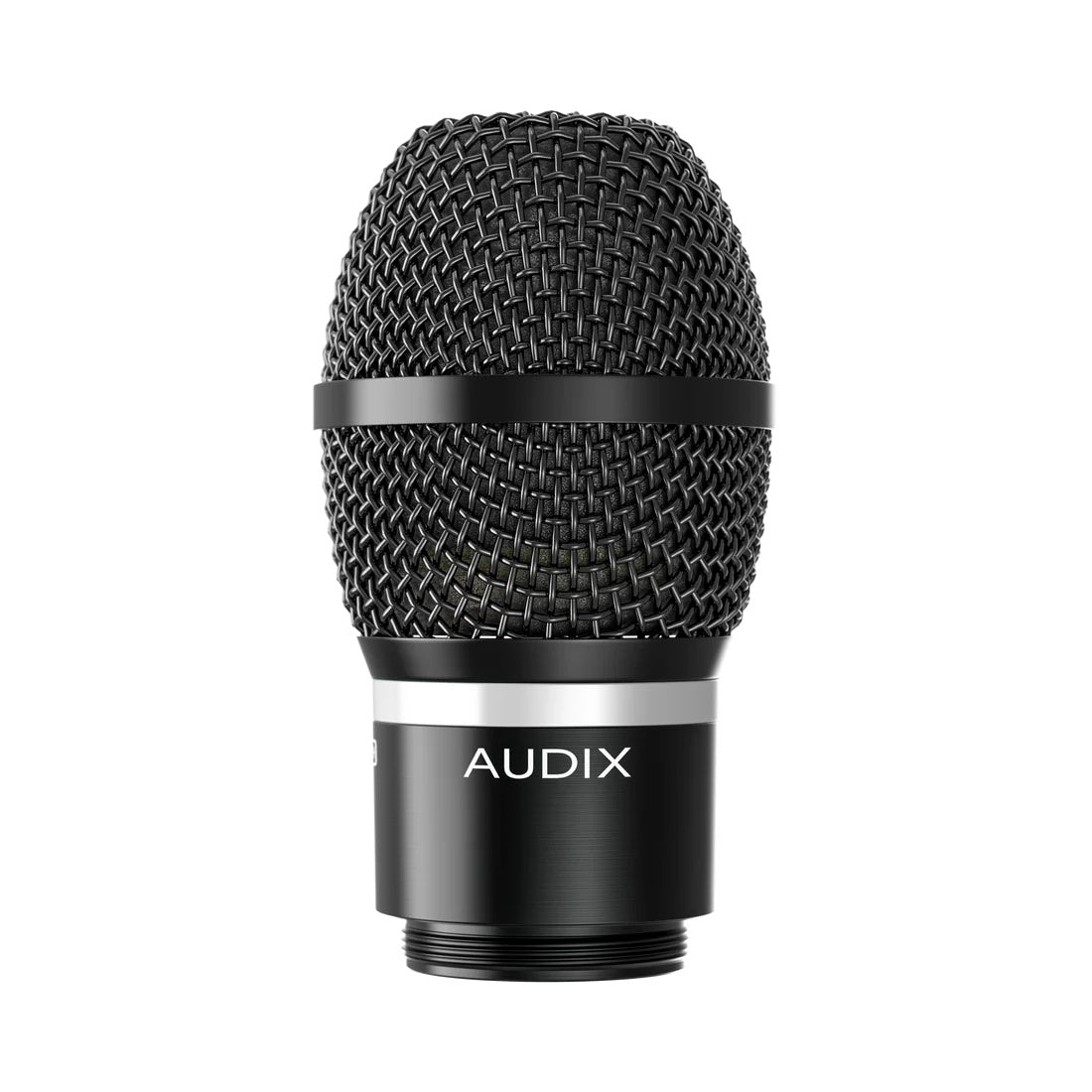 NCTH Novacore tight hypercardioid capsule front view with Audix logo on the black barrel and silver trim band, Audix