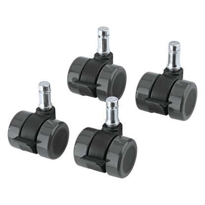 17510 Guardian guitar stand castor set, set of four twin-wheel casters with chrome stems and foot brake levers on white background, K&M