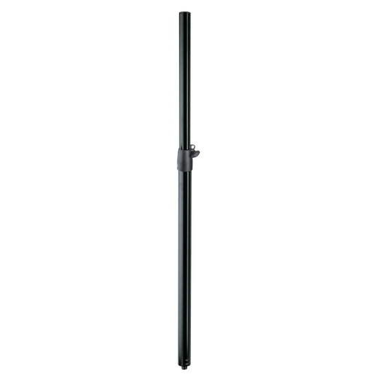 21351 steel distance rod speaker pole full-length front view with black telescoping tubes and clamp collar with locking lever at the midpoint, K&M