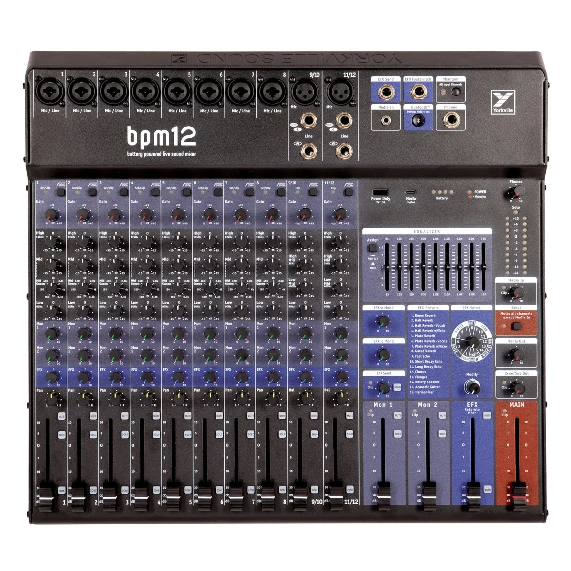 Yorkville BPM12 12-Channel Battery-Powered Compact Mixer with USB