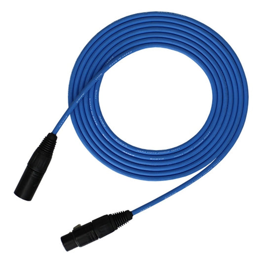 ProCo Sound AES/EBU cable coiled in blue jacket with black male and female XLR connectors