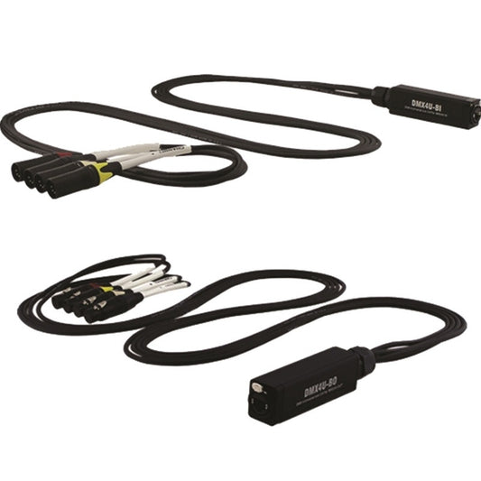 ProCo Sound DMX over Cat fan cable break-in and break-out pair with XLR fanouts and labeled inline boxes