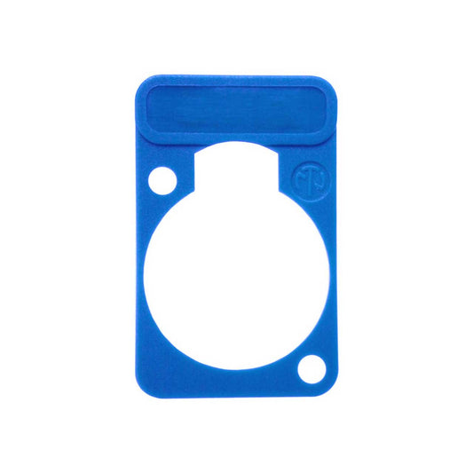 Neutrik DSS-BLUE blue labeling plate for D-Series receptacles, front view with write-on area and mounting holes