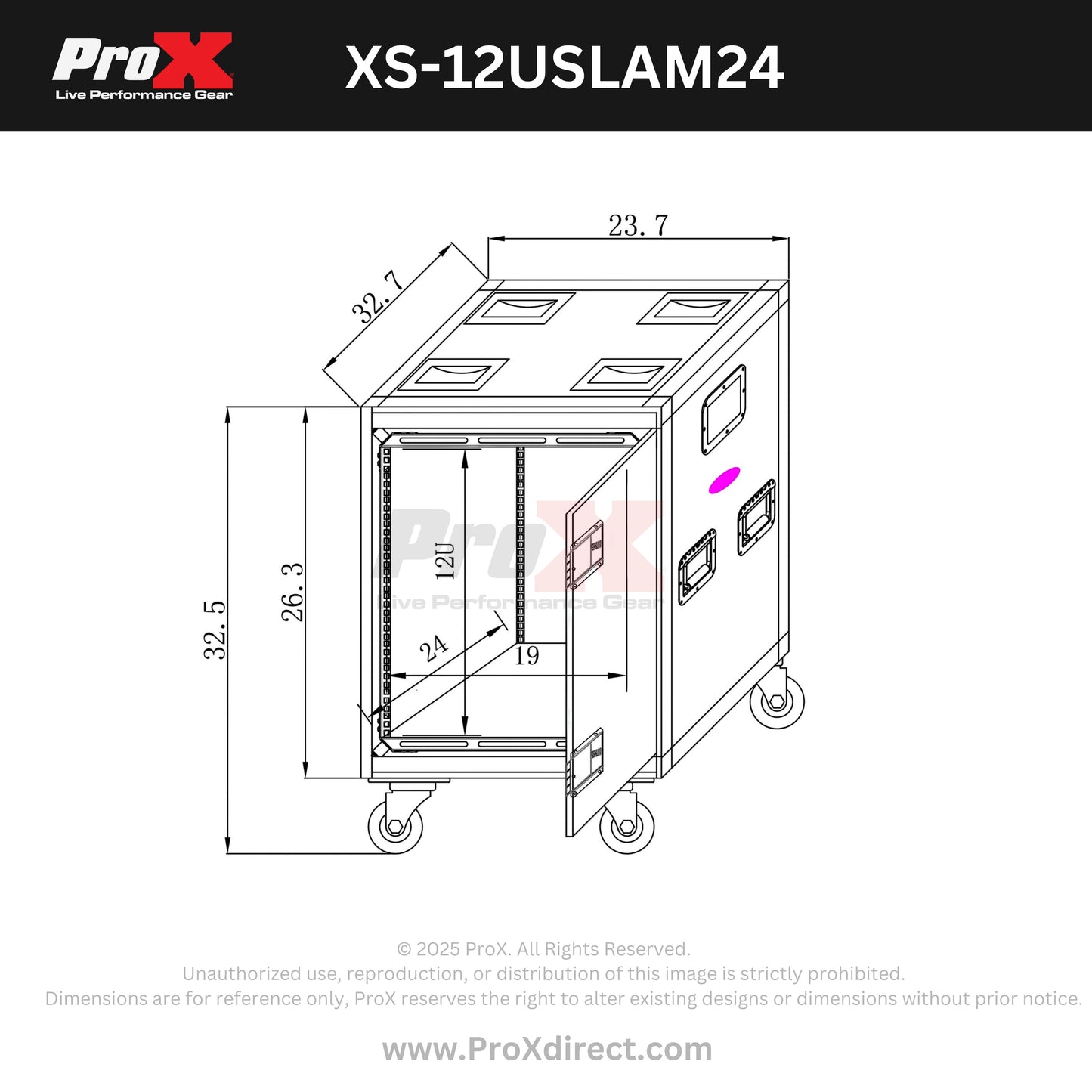 ProX Vertical Rack Shock Mount Case with Sliding Slam Doors | 12U | 24 in