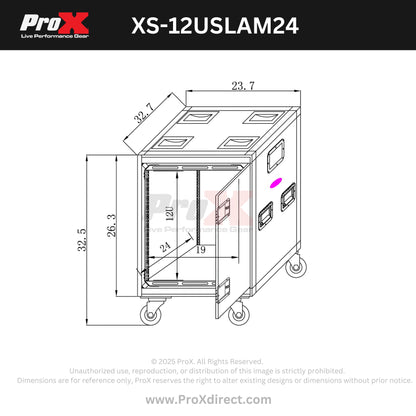 ProX Vertical Rack Shock Mount Case with Sliding Slam Doors | 12U | 24 in