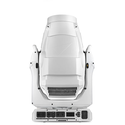 MAC Encore Two rear view of white head housing with cooling vent grille above base panel of DMX, power and network inputs, Martin Lighting