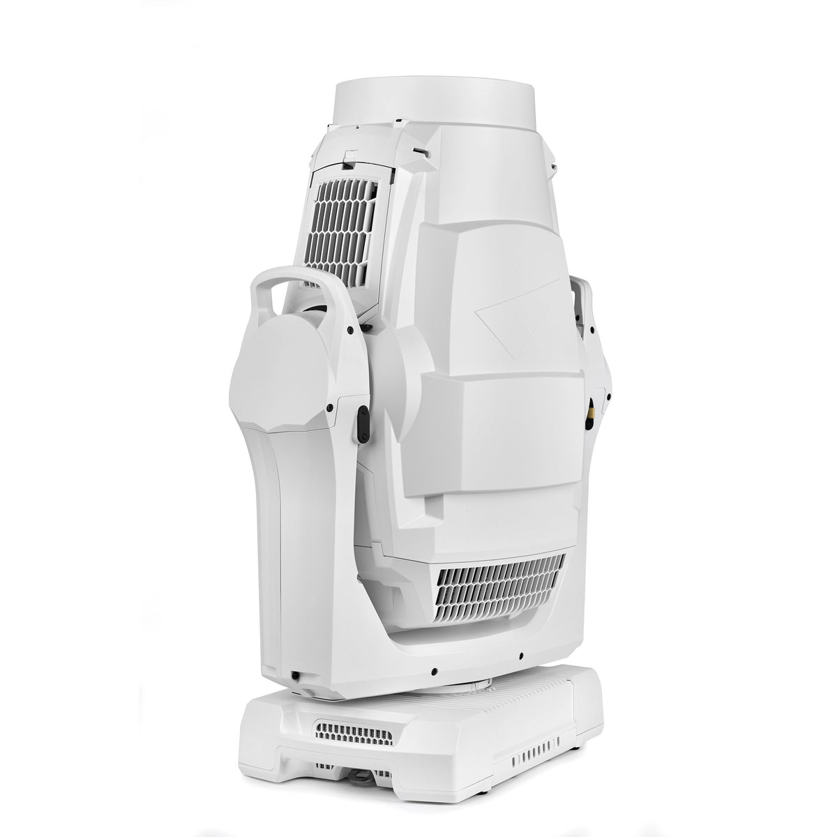 MAC Encore Two white LED spot fixture rear three-quarter view with head tilted upward showing yoke handles and side intake vents, Martin Lighting