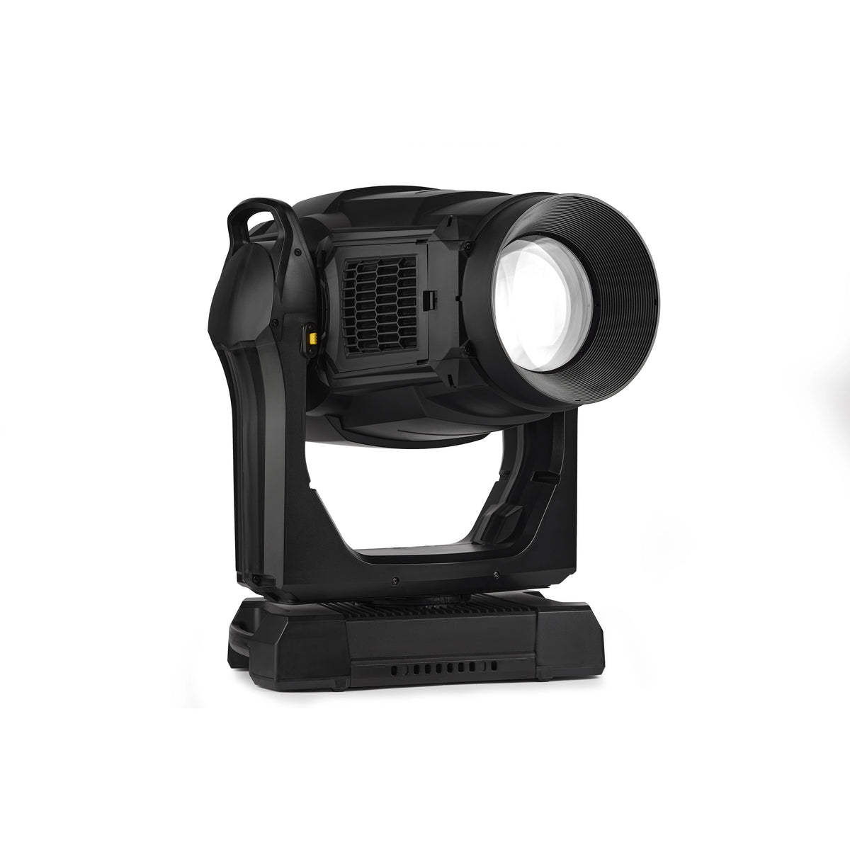 MAC Encore Two LED spot moving head three-quarter front view with front lens illuminated white, Martin Lighting