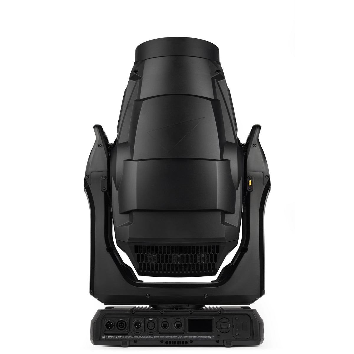 MAC Encore Two rear elevation with head tilted up, exposing base I/O panel and yoke vents, Martin Lighting