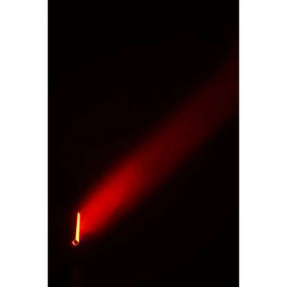 VDO Sceptron XB projecting a narrow red aerial beam in haze, Martin Lighting