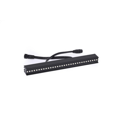 VDO Sceptron XB 320 mm LED batten angled front view with exposed SMD pixel row and input/output tails, Martin Lighting