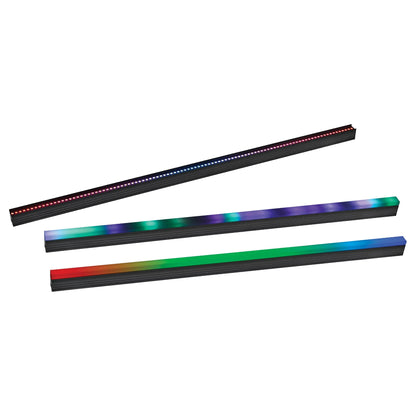 Three VDO Sceptron XB battens illuminated with pixel, diffused and gradient RGBW color effects, Martin Lighting