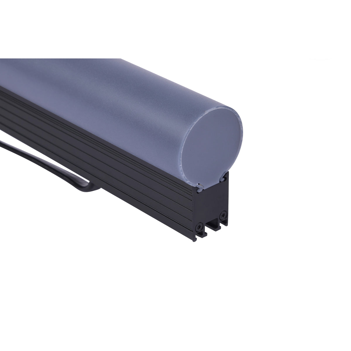 VDO Sceptron XB with large round frosted tube diffuser, end view of mounting extrusion, Martin Lighting