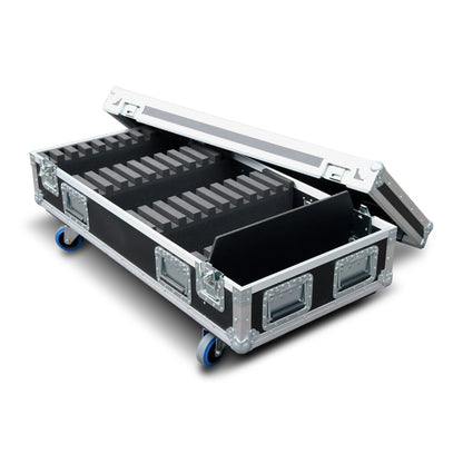 Open road case with foam dividers sized for VDO Sceptron XB battens, Martin Lighting