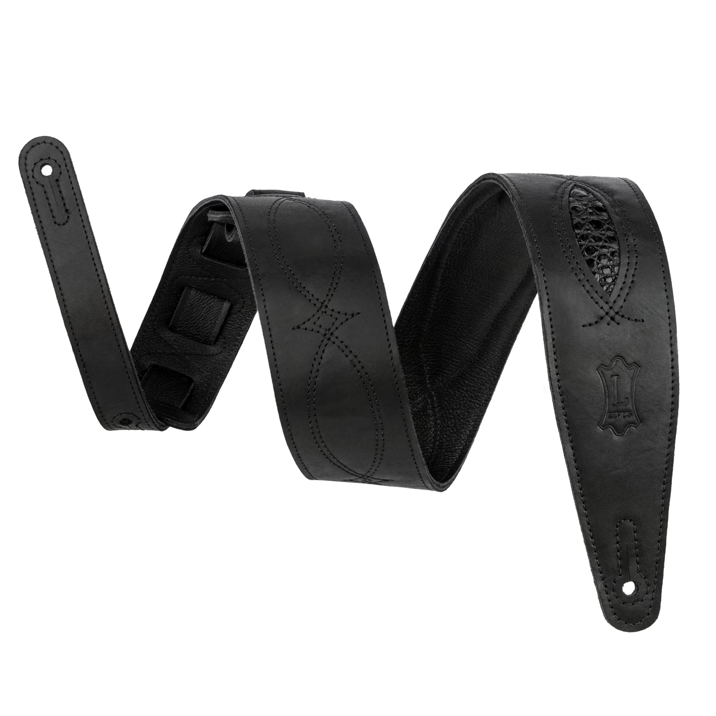 Levy's M317SEL-BLK Black Crocodile Leather Guitar Strap