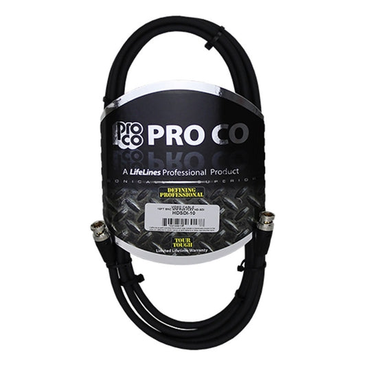 Pro Co HDSDI HD-SDI cable coiled in branded LifeLines packaging wrap with BNC ends exposed