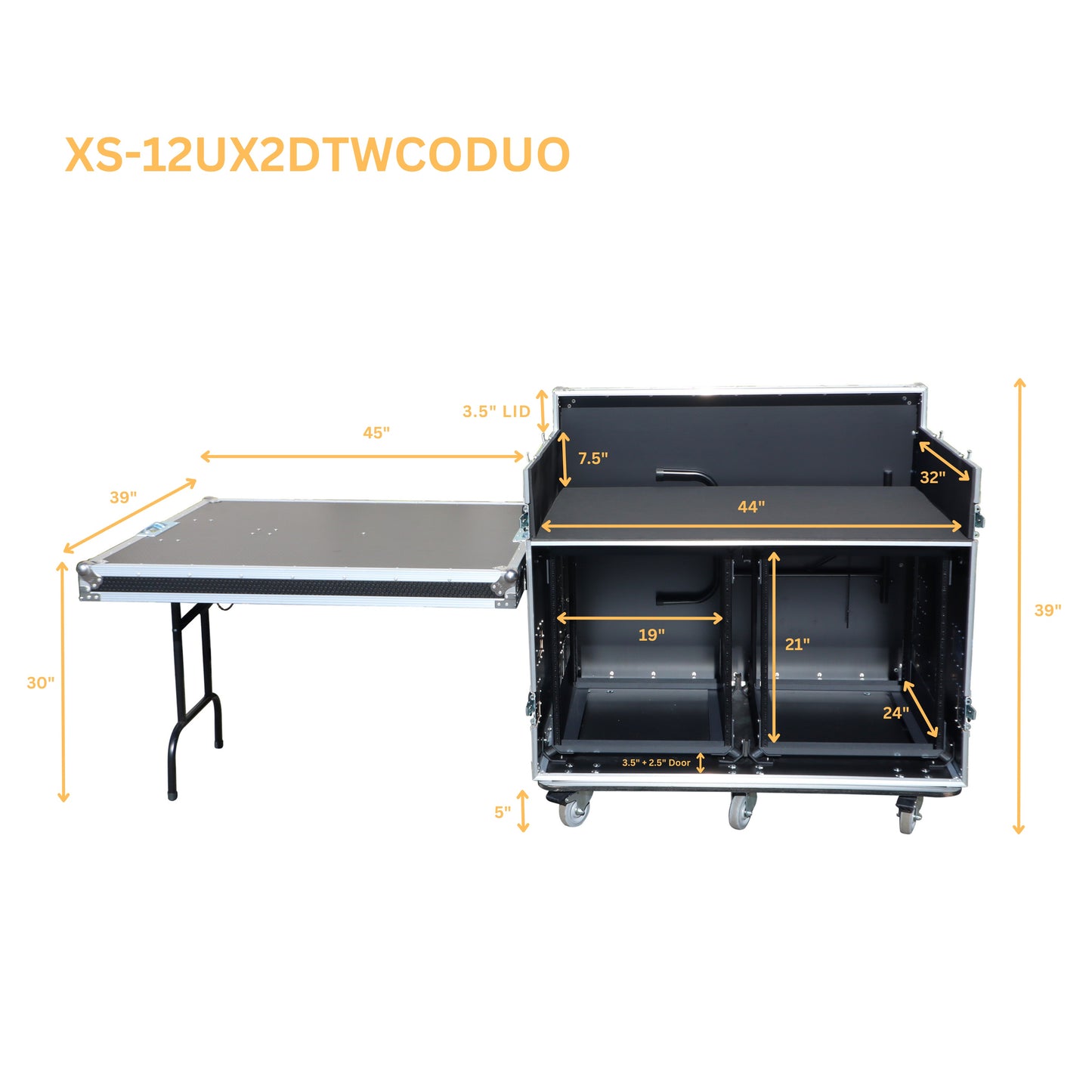 ProX Live Performance Gear Dual 12U Rack Console Case With Side Work Tables