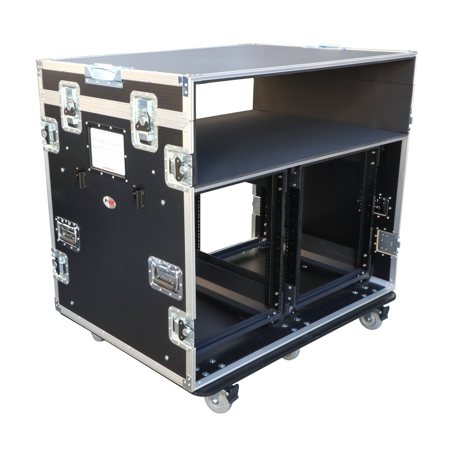 ProX Live Performance Gear Dual 12U Rack Console Case With Side Work Tables