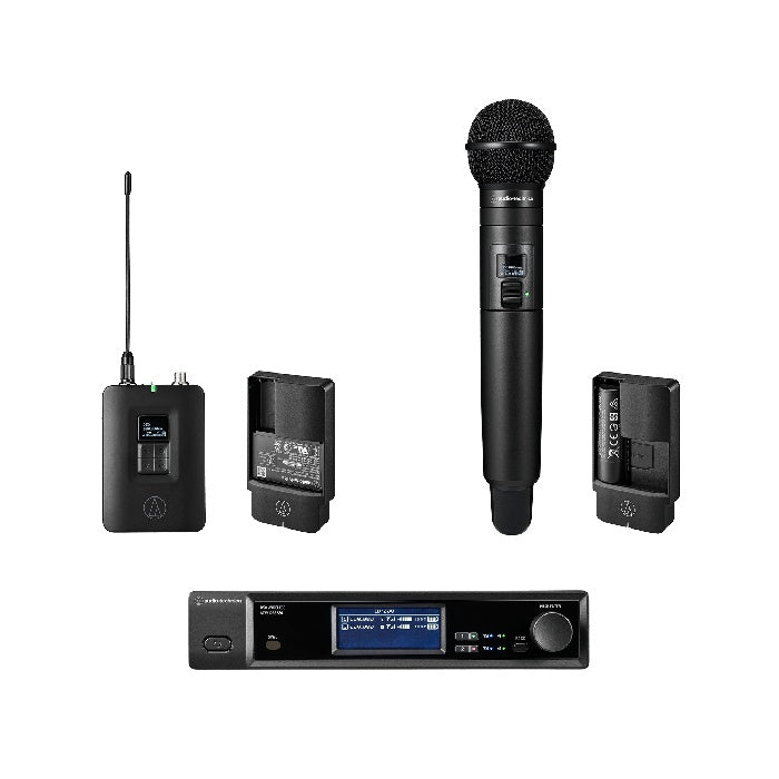 Audio-Technica D50 Wireless System Half-Rack Receiver | 2-Channel | 1 Body-Pack + 1 Handheld | Combo