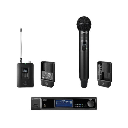 Audio-Technica D50 Wireless System Half-Rack Receiver | 2-Channel | 1 Body-Pack + 1 Handheld | Combo